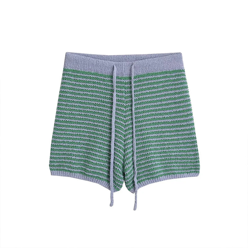 Willshela Women Fashion Two Piece Set Striped Lapel Neck Shirt &amp; Elastic Waist Shorts Chic Lady Women Shorts Sets