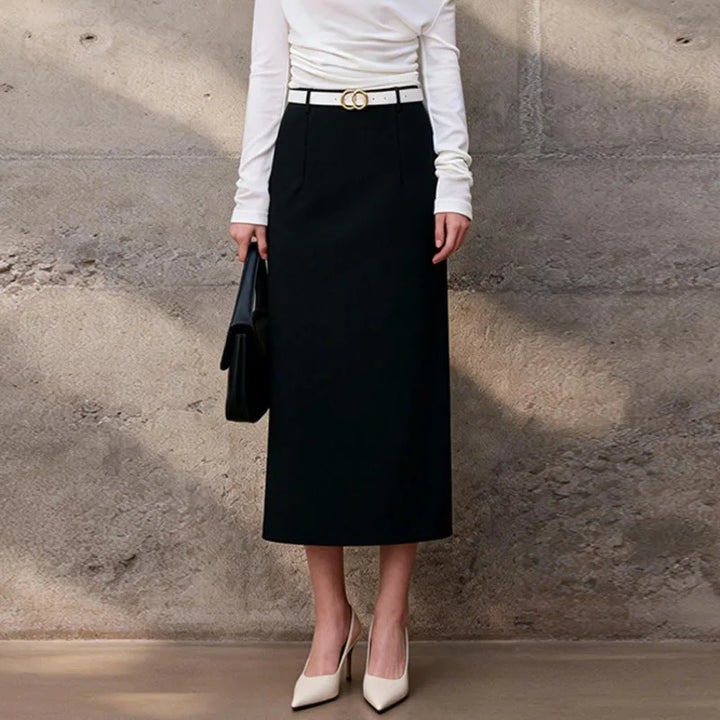 White Elegant High Waist Straight Midi Skirts Women 2026 New Black OL Ladies Jupe Femme