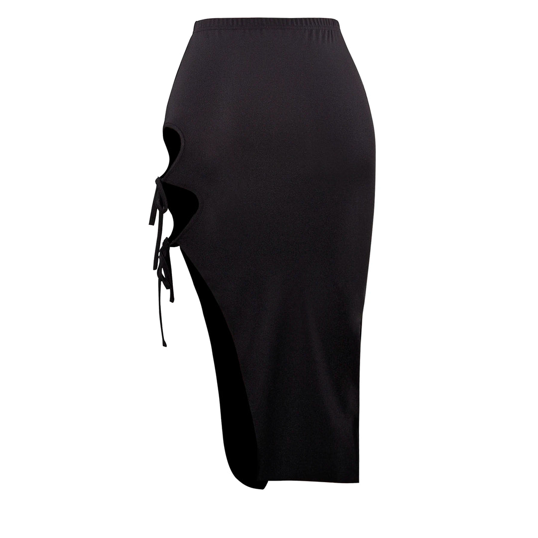 Cut Out Lace Up Bodycon Skirt, Sexy Solid Color Mini High-slit Skirt For Party &amp; Club, Women&