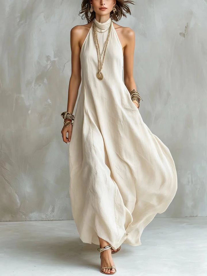 Bohemian Halter Neck Maxi Dress Sleeveless Loose Flowy Summer Dress for Women