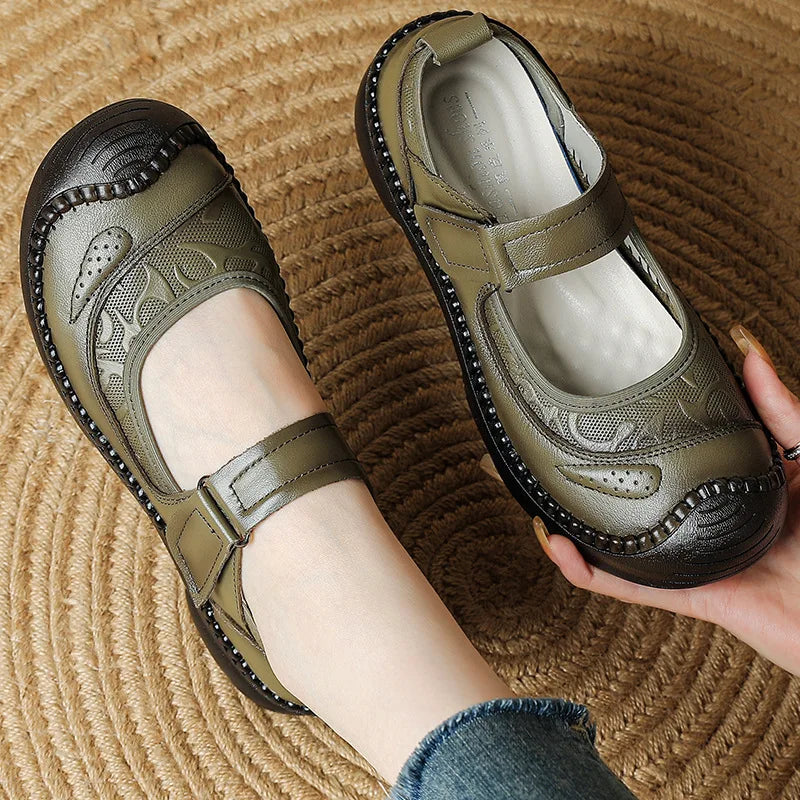 New Authentic Leather Flats Women Durable Mary Jane Shoes Autumn Shallow Flats Ladies Anti Kick Moccasins Female Brown Flats