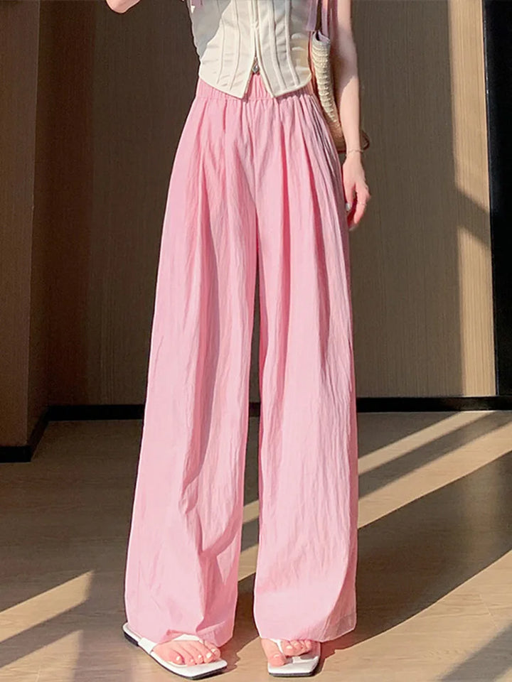 Spring Summer Women Loose Wide Leg Pants Casual Elastic Waist Straight Long Wide Leg Pants Female Casual Female Pants Trousers