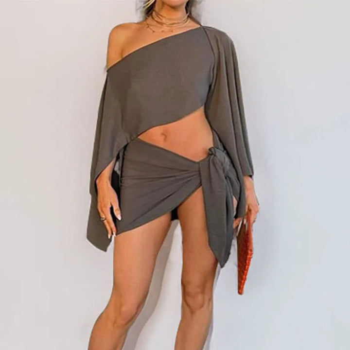 Women Two Pieces Sets Summer Crop Top+Mini Skirts Casual Clothing Suits Chic Streetwear Solid Color Lady Sexy Beach Outfits