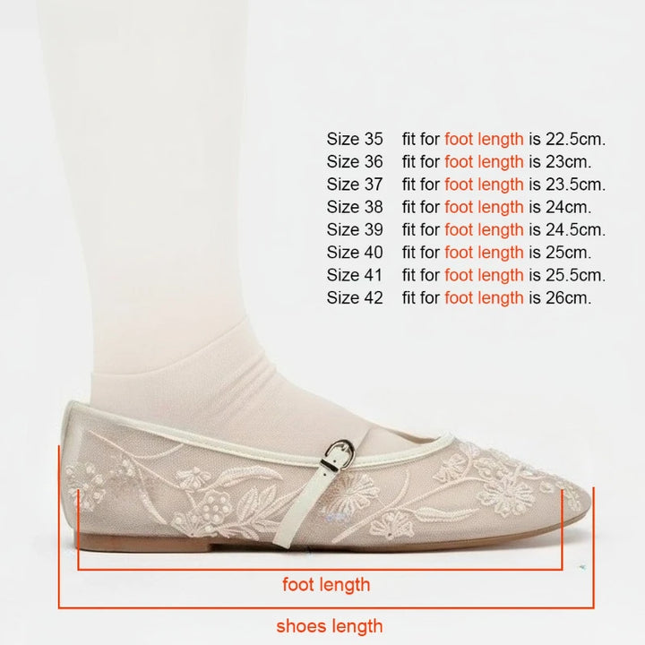 2026 New Women Mary Jane Flats Round Toe Floral Embroidered Mesh Strap Summer Comfortable Breathable Daily Walking Shoes