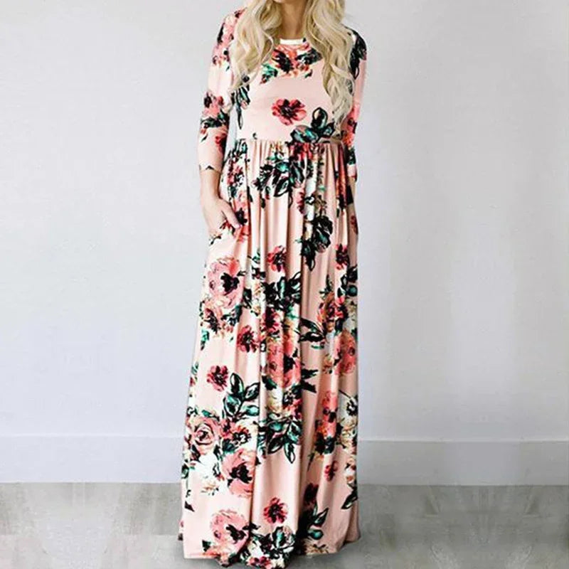 Summer Maxi Dress Women 2025 Pink Floral Print Boho Beach Dress Ladies Evening Party Long Dress Sundress Vestidos De Festa 3XL
