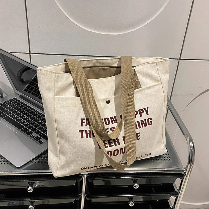 Canvas Tote Bags For Women Large Capacity Single Shoulder Bag Student Classes Commute Laptop Carrying Bag Casual Handbags
