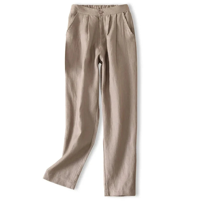 Women Linen Pants Summer New Casual High Waist Cotton Linen Pants Female Casual Loose Draped Cropped Straight Harem Trousers