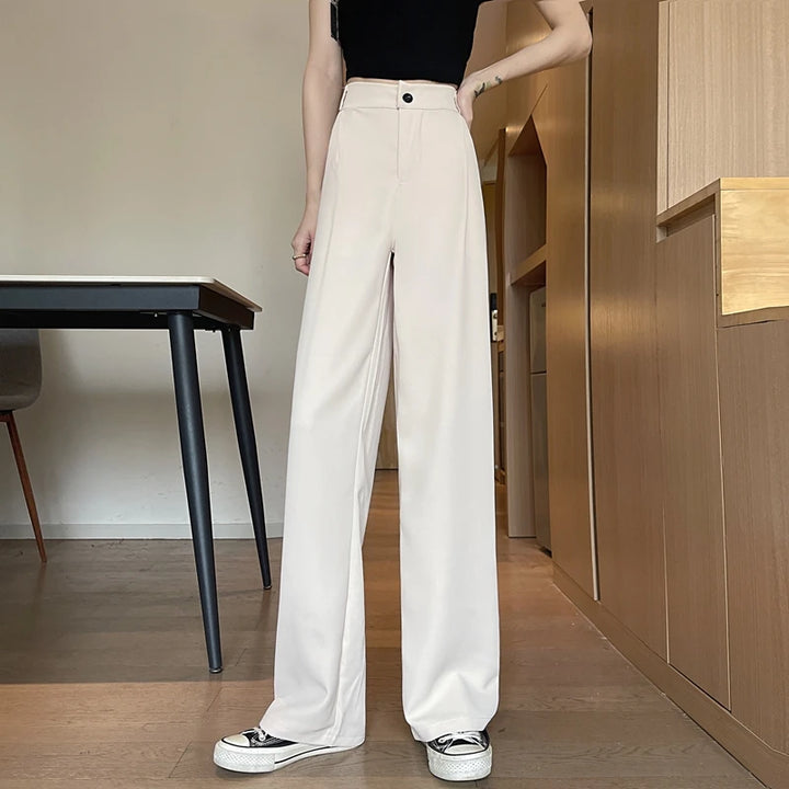 Women Wide Leg Pants Spring Summer Casual Straight OL Style Loose Suits Pant Female Solid Size S-4XL Long Trousers