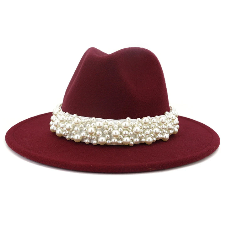 Fedora Hats for Women Wool Felt Panama Hat with Pearl Band Wide Brim Felt Hat Classic Trilby Jazz Hat Church Hats Women Elegant