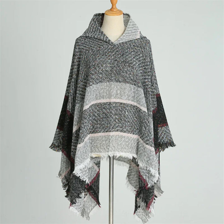 Knitted Imitation Cashmere Poncho Scarf Shawl Hooded Cape Pullover Cloak Scarves Tassels Coat Elegant Casual Outerwear for Women