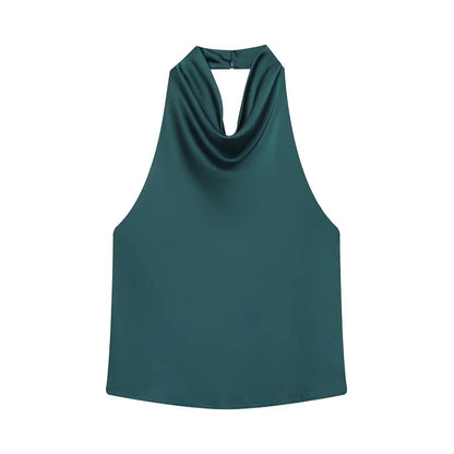 MUJER 2026 Halter Tops for Women Black Satin Backless Top Female Pink Summer Beach Top Woman off Shoulder Camisole Top Women