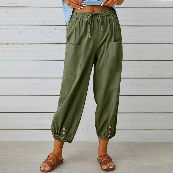 Women Cotton Linen Pants 2025 Autumn Solid Color Elastic Waist Loose Straight Trousers Female Harajuku High Waist Wide Leg Pants