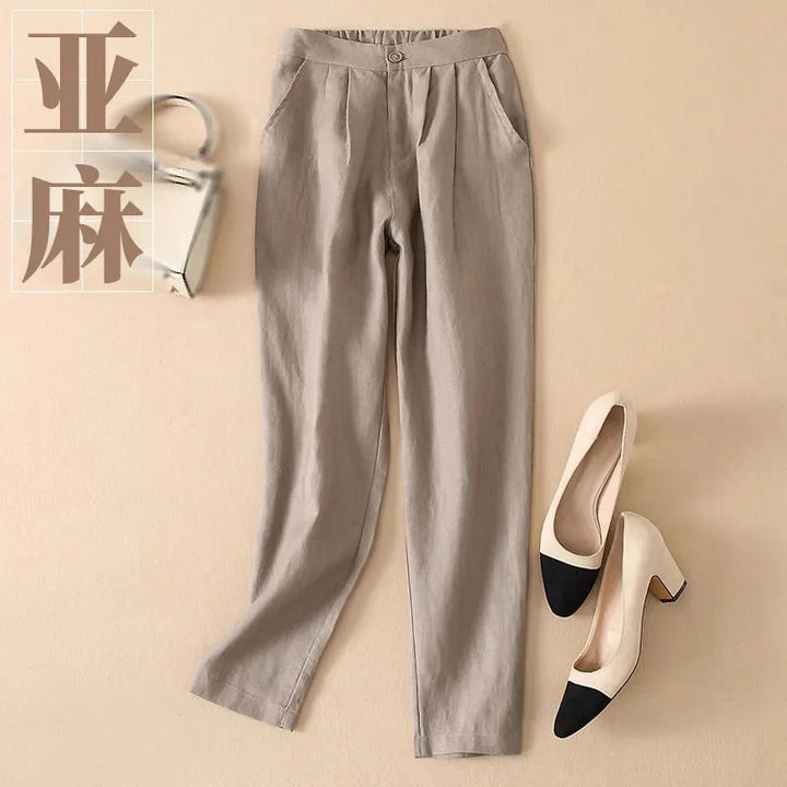 Women Linen Pants Summer New Casual High Waist Cotton Linen Pants Female Casual Loose Draped Cropped Straight Harem Trousers