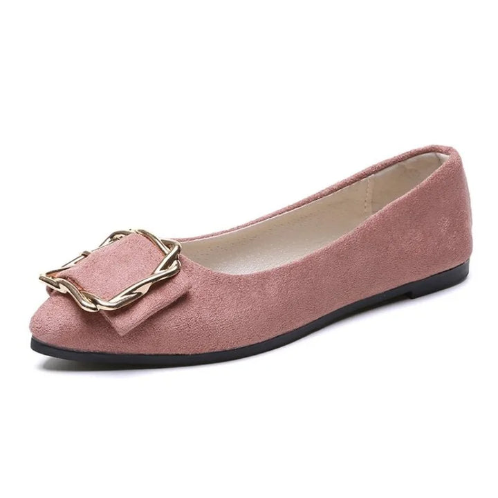 Women Ballet Flats Pointed Toe Slip on Shoes Metal Buckle Comfortable Casual Office Daily Walking Flat Shoes