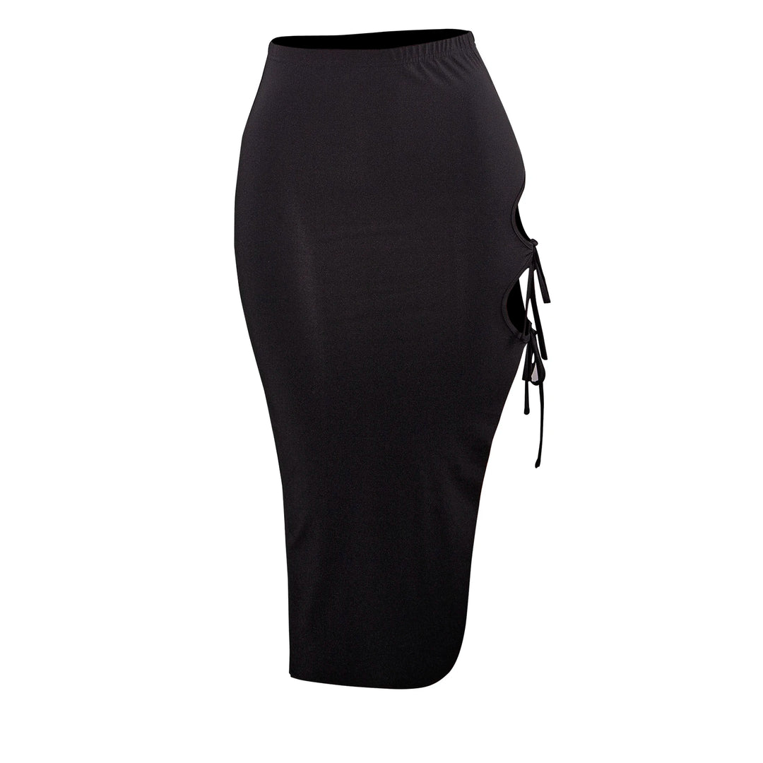 Cut Out Lace Up Bodycon Skirt, Sexy Solid Color Mini High-slit Skirt For Party &amp; Club, Women&