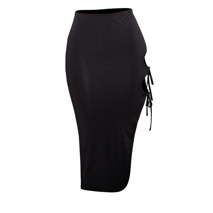 Cut Out Lace Up Bodycon Skirt, Sexy Solid Color Mini High-slit Skirt For Party &amp; Club, Women&