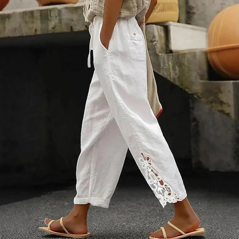 Women Pants Trousers Women’s High Waist Pants Adjustable Drawstring Waistband Trousers Loose Fit Summer Pants for Travel Work