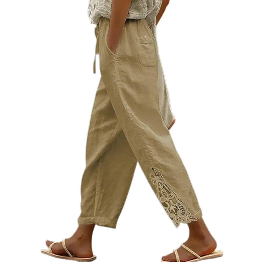 Women Pants Trousers Women’s High Waist Pants Adjustable Drawstring Waistband Trousers Loose Fit Summer Pants for Travel Work