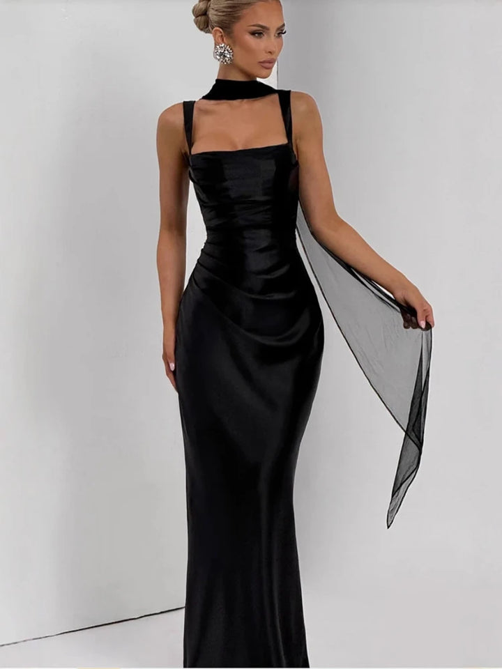 Elegant Women Corset Maxi Dress with Scarf Sexy Prom Gown Party Evening Dress Long Backless Lady Verstidos Chic Wedding Dress