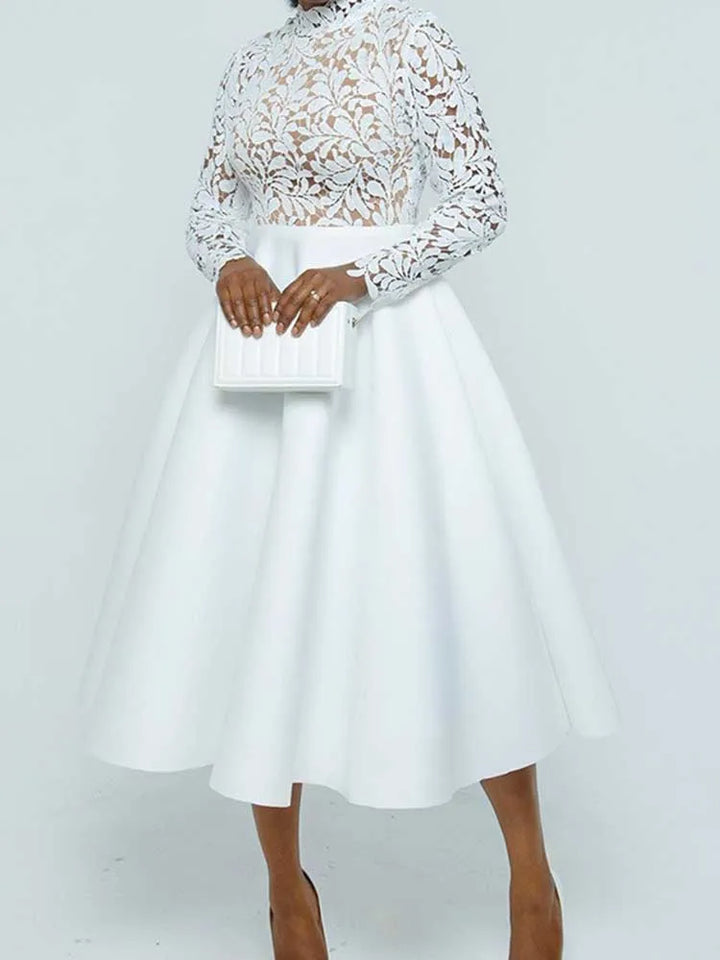 Elegant Party Dresses Woman Fall Fashion Lace Long Sleeve See Through Dress Vintage Laides Evening Dress Wholesale Dropshipping