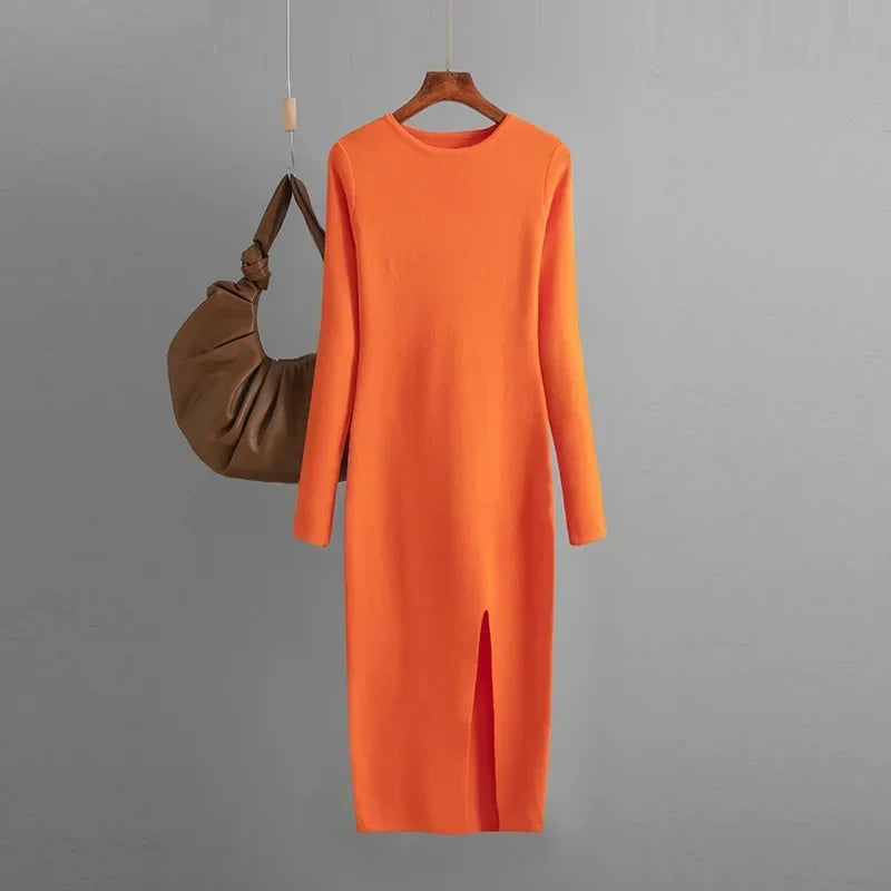 Elegant Dress Autumn Winter New Slim Fit Knitted Dress for Women Inner Wear and Outer Wear Long Sleeve Tight Hip Sweater Dress