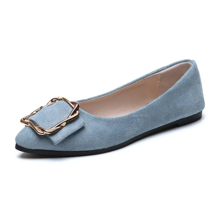 Women Ballet Flats Pointed Toe Slip on Shoes Metal Buckle Comfortable Casual Office Daily Walking Flat Shoes
