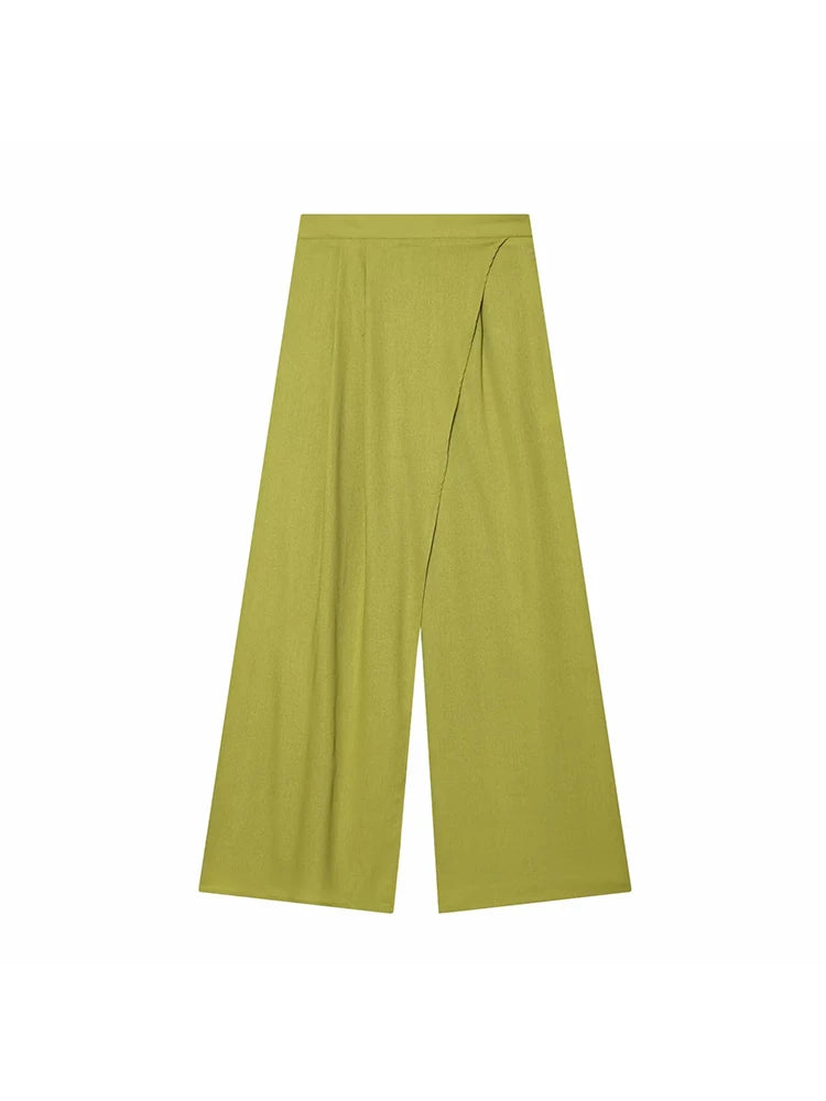 Women Wide Leg Pants Office Women Pockets Pleated Long Trousers Fashion Female Casual Spring Summer Streetwear Pants