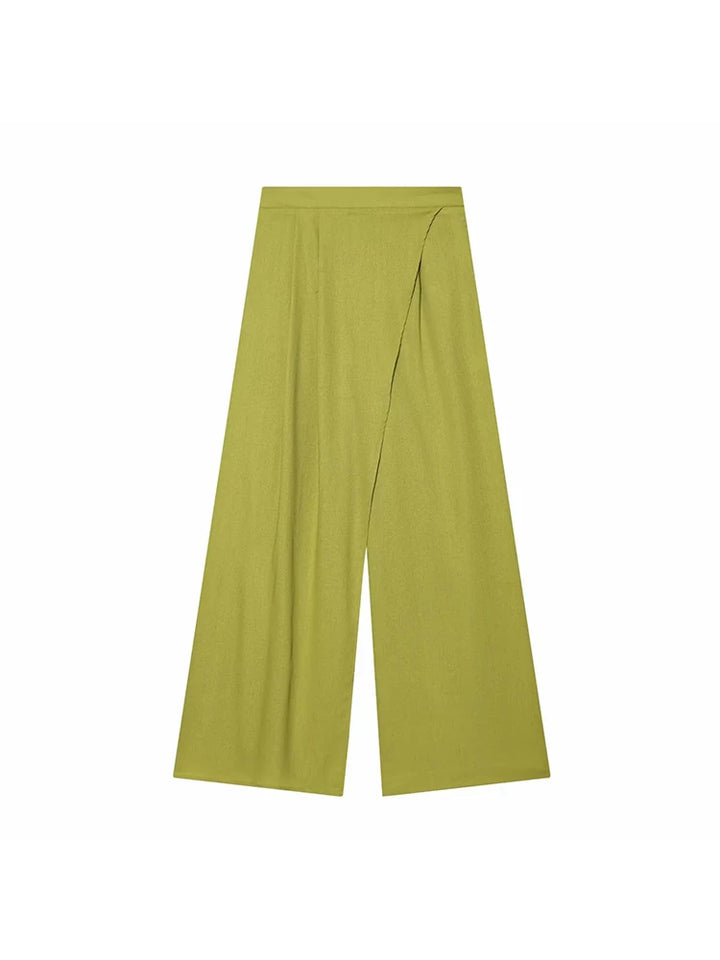 Women Wide Leg Pants Office Women Pockets Pleated Long Trousers Fashion Female Casual Spring Summer Streetwear Pants