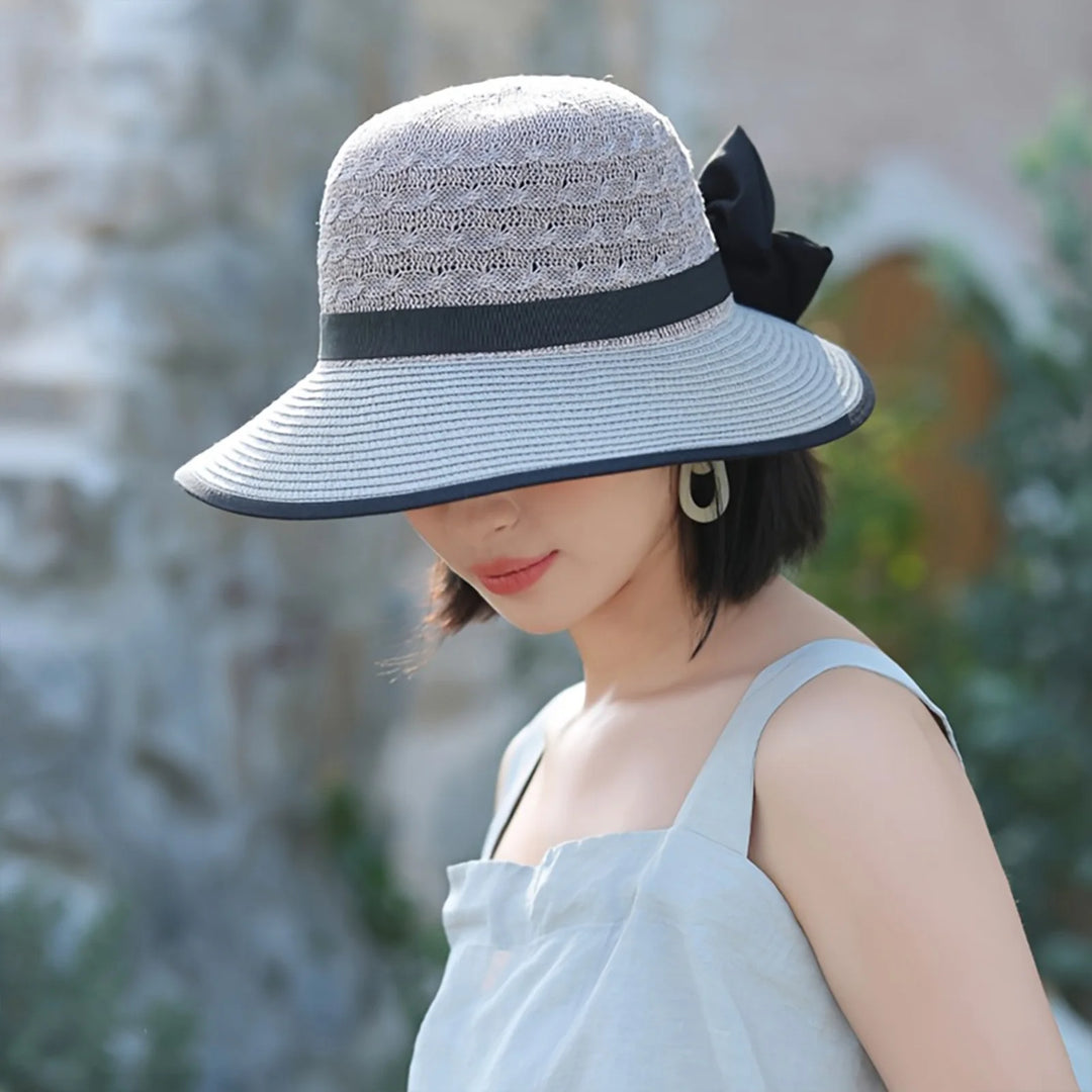 Elegant Wide Brim Straw Hat With Bowknot Summer Beach Sun Protection For Women Outdoor Travel Photography