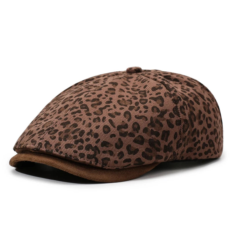 Leopard Print Newsboy Cap - New Style for Spring &amp; Autumn, American Vintage Paperboy Hat
