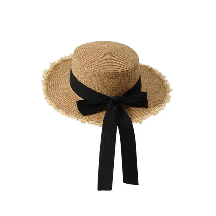 Wide-brimmed Straw Hat Women Beach Sun Hat Fashionable Sun Protection Floral Lace Bow Breathable Summer Hat for Vacation
