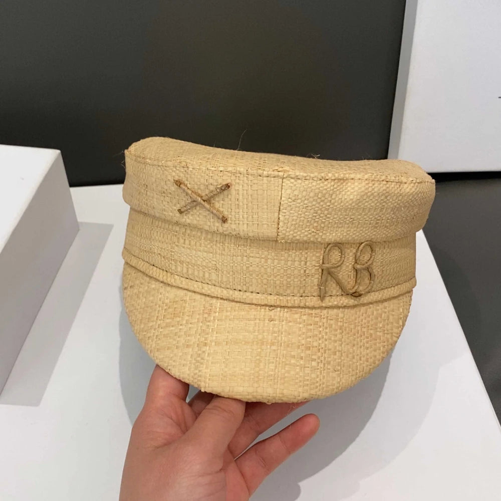 Spring and Summer Cap Newsboy Caps Women Raffia Straw Flat Top Caps
