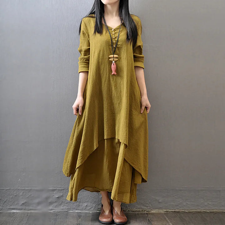 Spring Autumn Women Maxi Dresses Casual Full Sleeve Bohe Cotton Women&