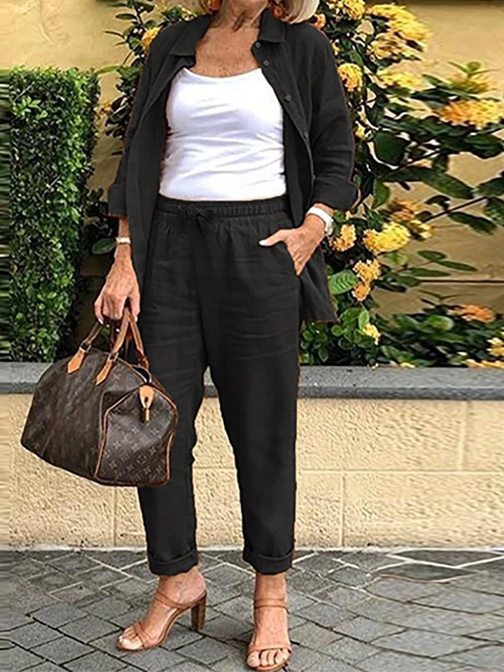 Cotton Linen Set Women Spring Summer Loose Oversize Long Sleeve Shirt Long Pants 2 Piece Sets Casual Office Ladies Trousers Suit