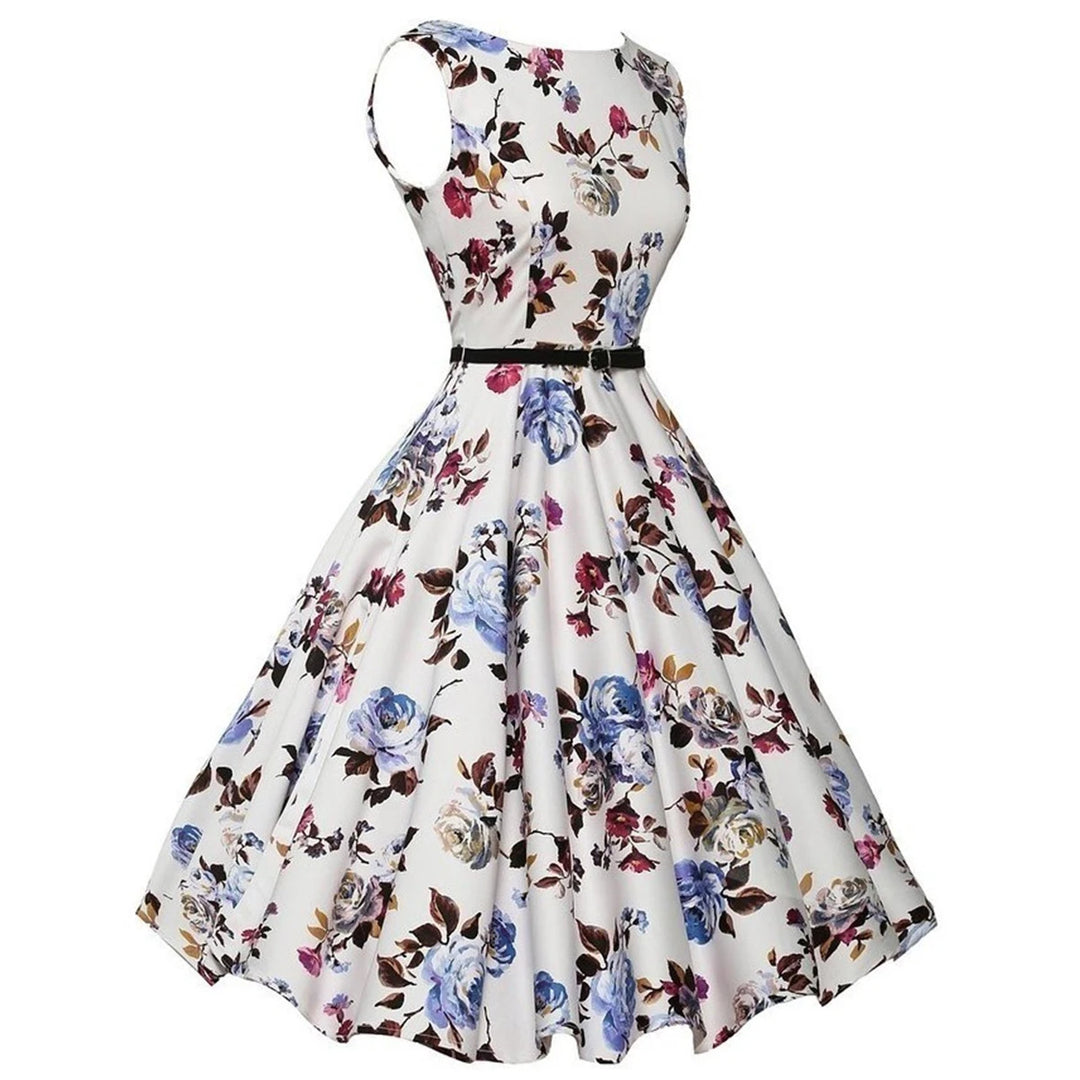 Summer Vestidos Dress Clothing Floral Robe Retro Swing Casual Vintage Rockabilly Dresses