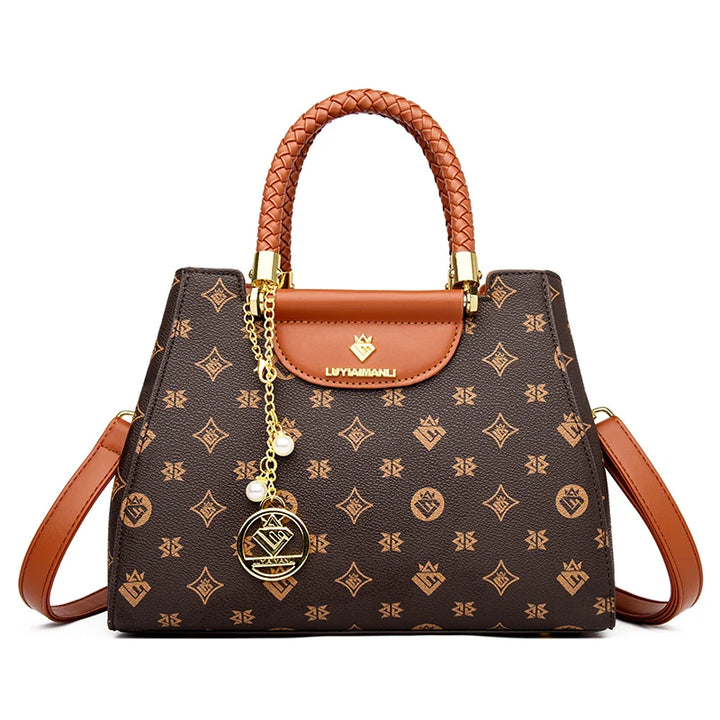 Woven Handle Elegant Handbag for Women High Quality Leather Top-Handle Bags Ladies Shoulder Crossbody Bag Quality Casual Tote