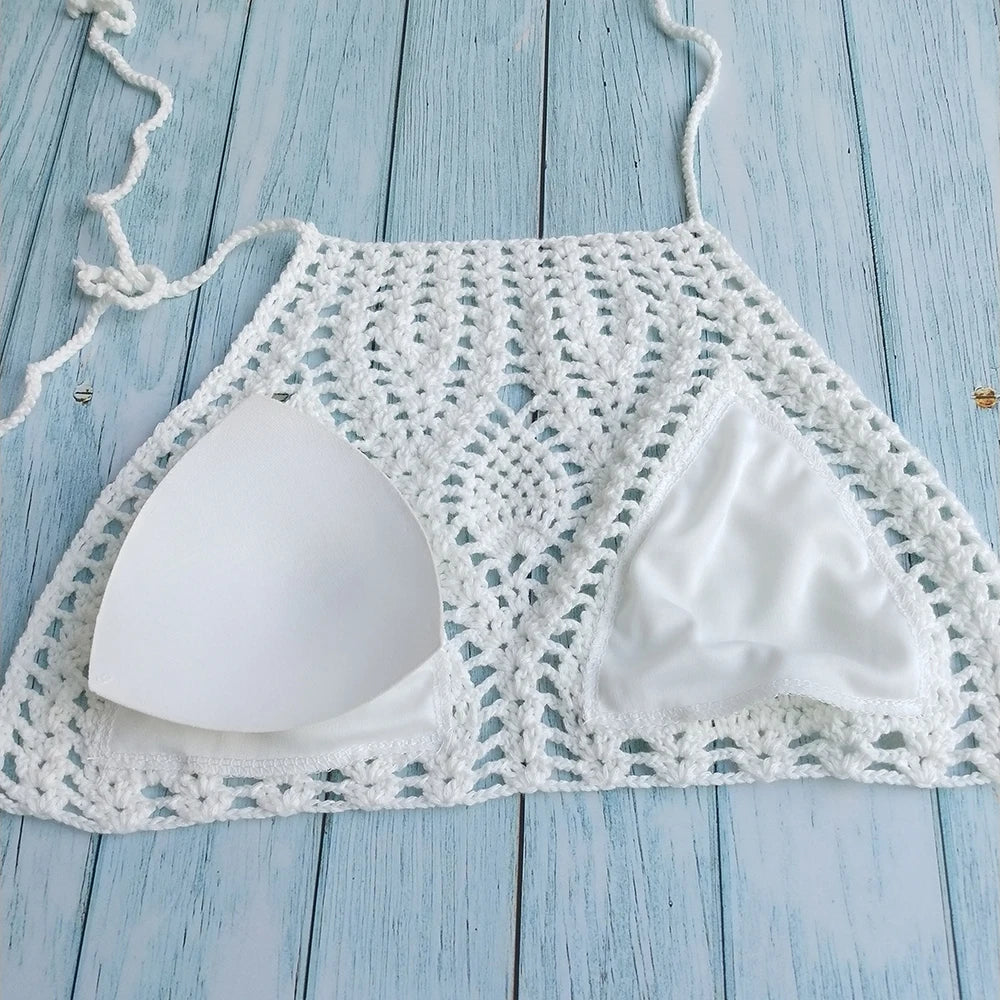 Knitting Crochet Backless Tie Up Top Women&