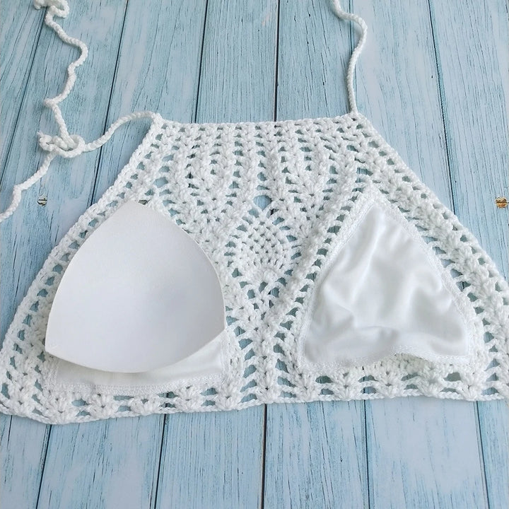 Knitting Crochet Backless Tie Up Top Women&