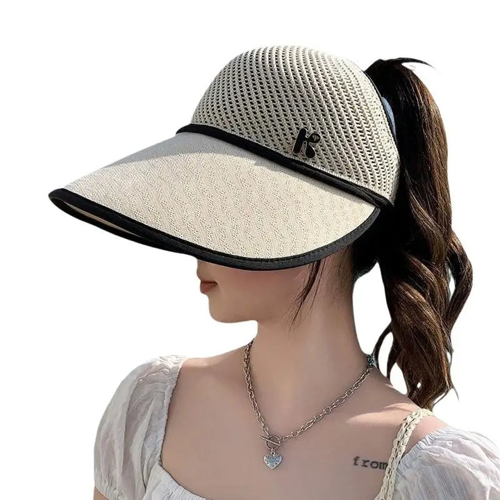 Straw Wide Brim Sun Hat Empty Top for Women UV Protection Lightweight Travel Companion for Beach Sports