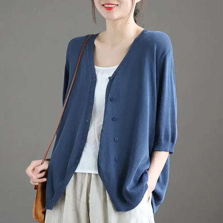 Knitted Sweater Woman Outerwear V Neck Summer Thin Solid Cardigan for Women 2025 Trending Fashion Lightweight Harajuku Aesthetic