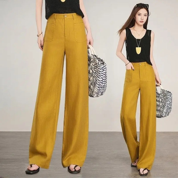 Linen Narrow Straight Leg Pants Women Summer Loose High Waist Casual Wide Leg Cropped Trousers