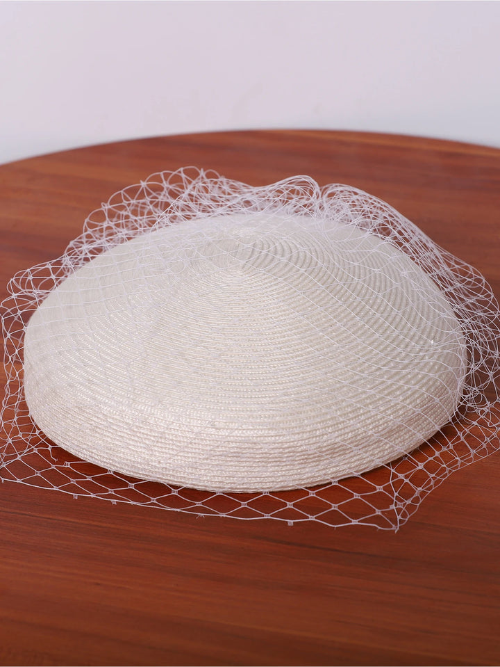 Elegant Champagne Straw Fascinator Hat with Veil for Women - Perfect Accessory for Wedding Church Bridal Tea Party Formal