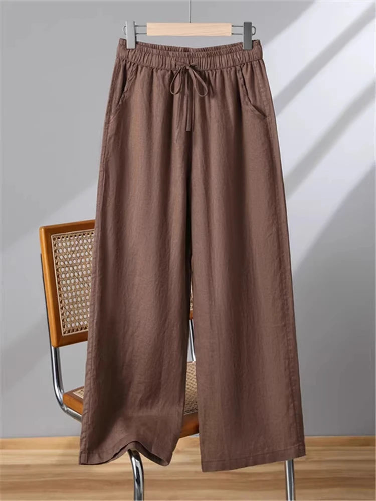 Linen Wide Leg Pants Women Summer Thin Loose Mom Small Size Big Size Casual High Waist Korean Sle Straight Tube Nine Points