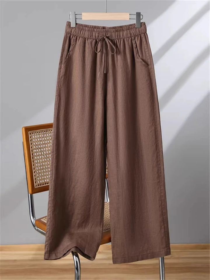 Linen Wide Leg Pants Women Summer Thin Loose Mom Small Size Big Size Casual High Waist Korean Sle Straight Tube Nine Points