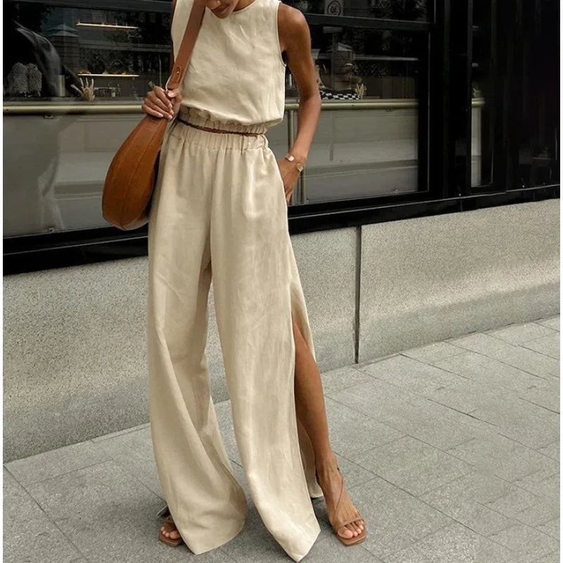 2026 New Cotton and Linen Vest Set Women&