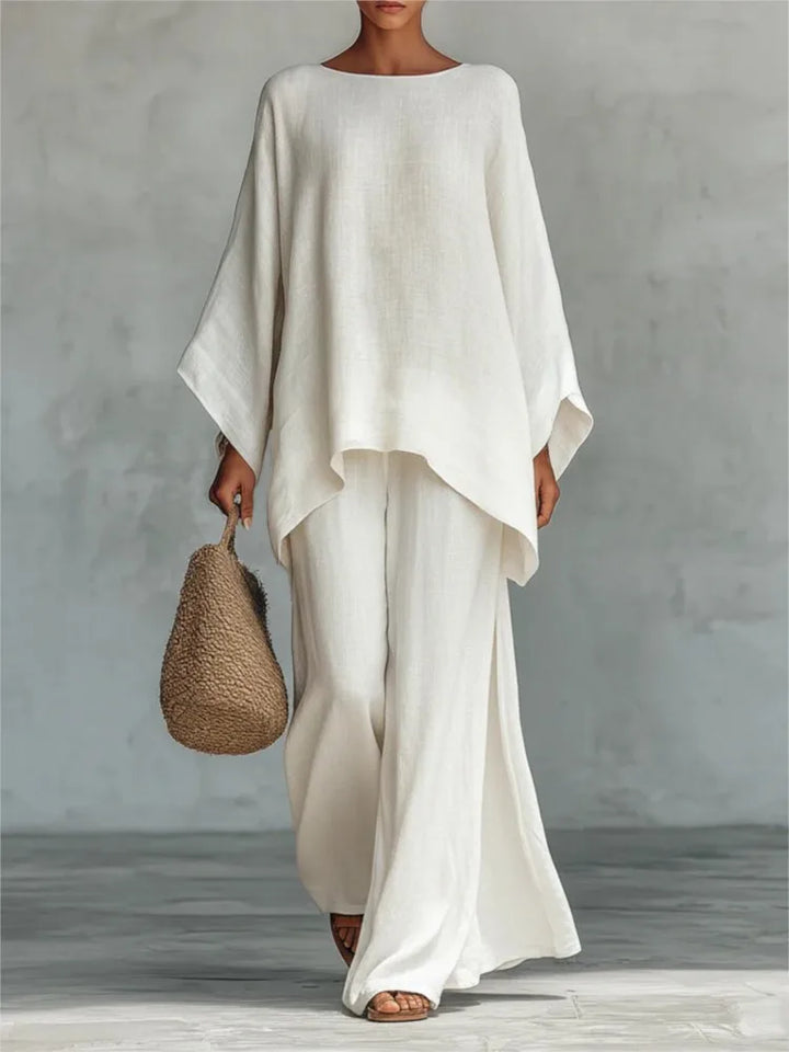 Fashion Linen Loose Long-sleeved Wide-leg Trousers 2-piece Set Women Spring New Casual Retro Elegant Female Simple Trousers Suit
