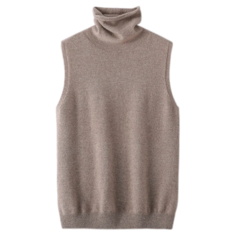 Women 100% Merino Wool Sleeveless Pullovers Turtleneck Sweater Waistcoat Wool Knitwear Spring Autumn Winter Fashion Vest Tops