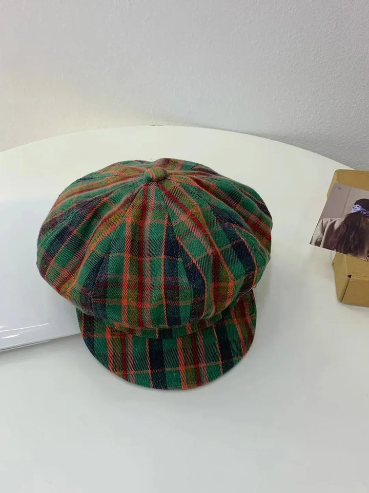 2025 Vintage Plaid Newsboy Cap - 8-Panel British Baker Boy Hat for Women, Slimming Face Retro Flat Cap