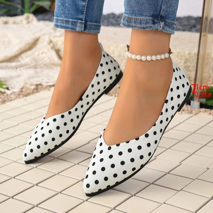 Women Loafers Polka Dot Ballet Flats Women Slip on Round Toe Casual Shoes Comfortable Sneakers Women Office Work Shoes Ladies