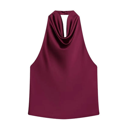 MUJER 2026 Halter Tops for Women Black Satin Backless Top Female Pink Summer Beach Top Woman off Shoulder Camisole Top Women
